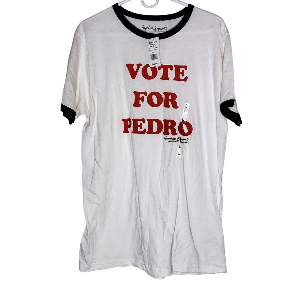 Napoleon Dynamite Vote For Pedro Ringer Tee White Red Black Mens Large NWT